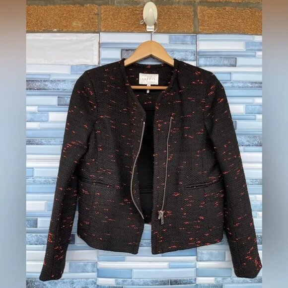 Sandro Veritage Tweed Jacket in Black 40/8 - Picture 4 of 12